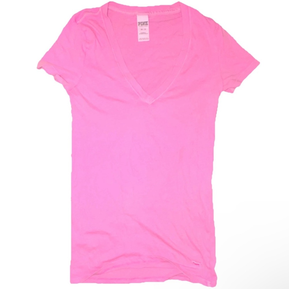 PINK Victoria's Secret Women's Pink V-Neck Short Sleeve Knit Sleepshirt XS